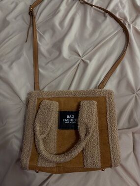 Tan Sherpa Crossbody Tote